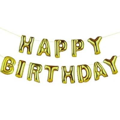 Image of Talking Tables Party Time Happy Birthday Golden Balloon Banner Bunting, Fabric