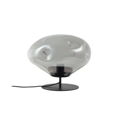 Image of Lindby table lamp Lelia, smoke grey, glass, metal, Ø 35 cm