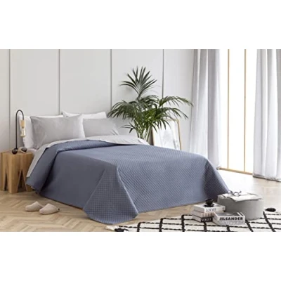 Image of Todocama Fine quilt with rhombus design, for spring, summer, autumn and winter. 100% extra soft microfibre. Multi purpose bed cover. 80/90 180 x 260 cm. Dark grey