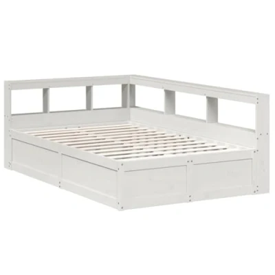 Image of vidaXL Bookcase Bed without Mattress Base White 140x190cm Solid Wood Pine