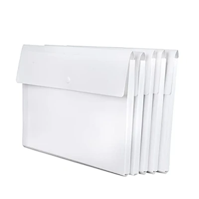 Image of VANRA Expanding Poly File Jacket Filing Envelope Folder Pockets Document Holder Organizer A4 Letter Size with Snap Button (White, Pack of 5)