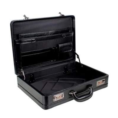 Image of Deluxe Faux Leather Expandable Executive Attache Case Briefcase Black AR Premium (Black)