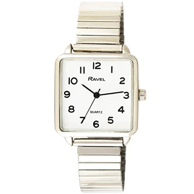 Image of Ravel Women&#039;s Classic Square Everyday Watch with Clear Numbers Stainless Steel Expander
