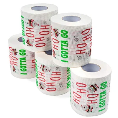 Image of THE TWIDDLERS 5 Christmas Themed Santa Toilet Rolls, 3 Ply Soft Funny Tissue Pack with Comical Slogan Ho I Gotta Go