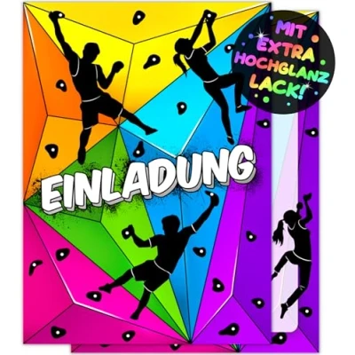Image of 12 x Climbing Invitation Cards Children&#039;s Birthday Boy Girl the Boulder Party are Bouldering for Boys Children Gym Forest
