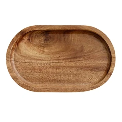 Image of Acacia Wooden Oval Tea Tray Snack Fruit Dry Serving Plate Food Storage Dish Platter Small Plates