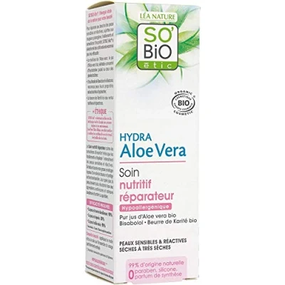 Image of SO&#039;BiO étic Cosmebio Hypoallergenic Sensitive and Reactive Skin Hydra Aloe Vera Repair Nourishing Care Cream, 50 ml
