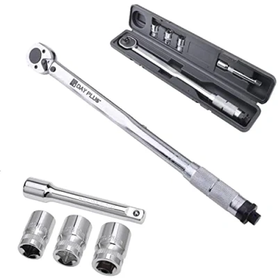 Image of Autofather Ratchet Torque Wrench 28 210Nm, 1/2&quot; Wheel Bolt Nut incl. Extension &amp; Sockets 17mm 19mm 21mm