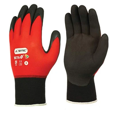 Image of Skytec Beta 1 Red Nitrile Ultra Thin Super Light Work Wear Safety Gloves Pair (Small)