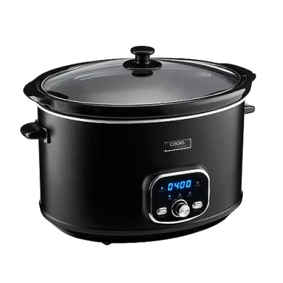 Image of Cooks Professional Digital Slow Cooker Cookers with Glass Lid &amp; 2 Heat Settings Including Delay Keep Warm Function One Pot Timer for Large Family 8 Litres