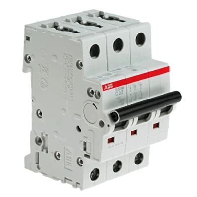 Image of ABB S203M C32 Miniature Circuit Breaker, 3 Pole, Type C, 10kA/15kA Breaking Capacity, 32 Amp Current (2CDS273001R0324)