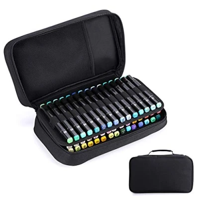 Image of BTSKY Art Marker Carrying Case Lipstick Organizer 60 Slots Canvas Zippered Markers Storage for Copic Prismacolor Touch Spectrum Noir Paint Sharpie Markers, Empty Wallet Only (Black)