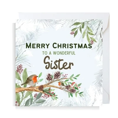 Image of Second Ave Sister Christmas Robin Square Xmas Holiday Festive Greetings Card