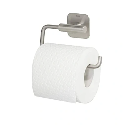 Image of Tiger Colar Toilet Roll Holder, Mounting without Drilling, Stainless Steel Brushed, 14.6 x 9.9 3.4 cm
