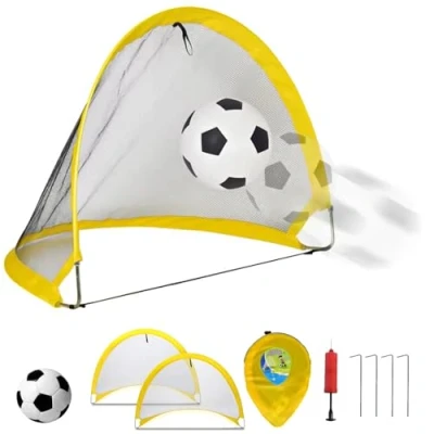 Image of WY8 2x Kids Football Goal Large 80cm Folding pop up Soccer GARDEN Post Net Training