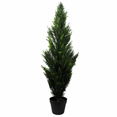 Image of Leaf Artificial Cedar Cypress Topiary Tree Protected, Metal, Green 120cm UV, 4 feet
