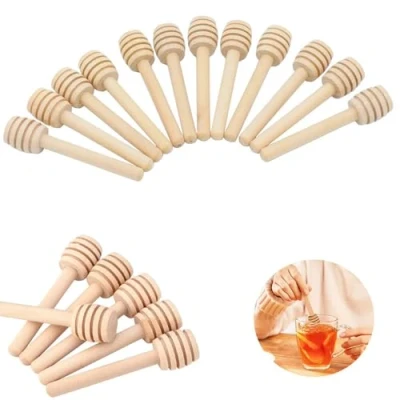 Image of DCQQ 20Pcs Honey Stick Wooden Dipper Stirrer Honeycomb 10cm for Jar Pot Dispense Drizzle Wedding Party Favors,fengmibang10cm
