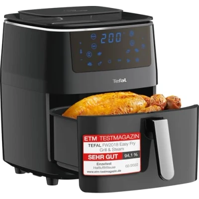 Image of Tefal FW2018 Easy Fry Grill &amp; Steam Hot Air Fryer 3 in 1 (Hot Fryer, and Steamer) 7 Automatic Programmes Capacity 6.5 Litres Timer Black