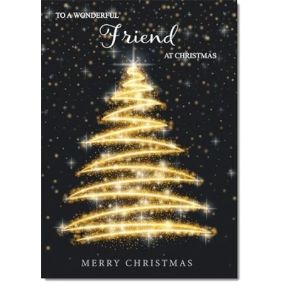 Image of doodlecards Friend Christmas Card Abstract Gold Tree Medium Size with Plain Envelope