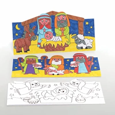 Image of Baker Ross FC270 Nativity Colour In Pop Up Cards Pack of 10, Christmas Arts and Craft for Kids, Card Crafts Children to Personalise,White