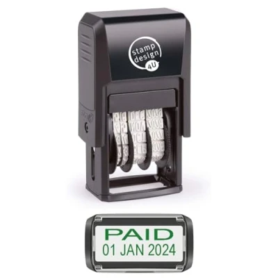 Image of Self Inking Changeable Date Stamp Paid in Green Ink