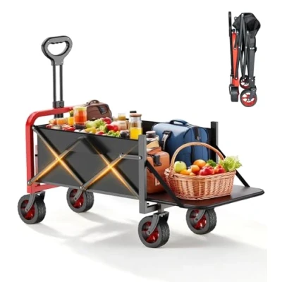 Image of Folding Camping Trolley 350LBS, Festival on Wheels, 200L Wagon, Portable Cart, Lightweight Outdoor Utility Foldable Wagon Cart for Beach Garden Picnic Shopping Fishing