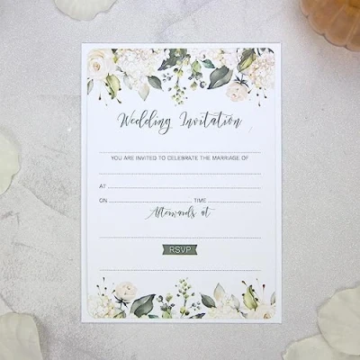 Image of Dotty about Paper White Flower Garland Ready to Write Wedding Invitations Pack of 10. Floral, Greenery, Foliage, Elegant. Pefect For Friends and Family. Envelopes Included (15 0012)