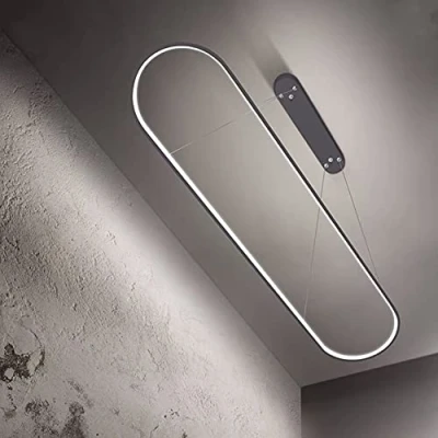 Image of Bellastein Pendant Light Oval Dining Table Office Lamps, LED Hanging dimmable Ceiling with Remote Control, Modern Ring Design Chandelier for Room Kitchen lamp (L90cm, Black)
