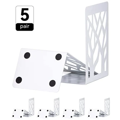 Image of Book Ends, Bookends, Ends for Shelves, Bookends Bookend, Heavy Books, Shelf Holder Home Decorative, Metal White 5 Pair, Bookend Supports, Stoppers