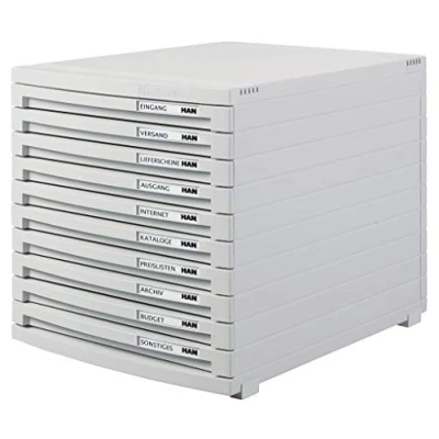 Image of HAN 1510 11, CONTUR drawer set. Modern organisational system, expandable, premium quality for a highly professional organisation with 10 closed drawers, light grey
