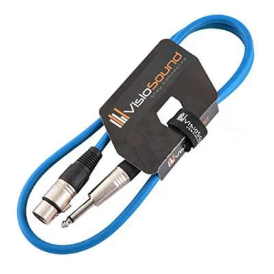 Image of Female XLR to 6.35mm 1/4&quot; Mono Jack Lead/Microphone/Signal Cable / 6 Colours 1m Blue