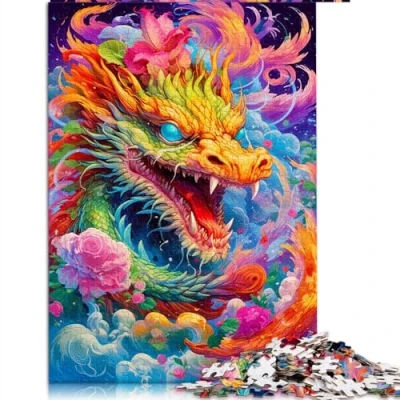 Image of Puzzle puzzles for adults 1000 pieces colored dragon Wooden Jigsaw &amp; kids Fun at Home Activities, Birthday Present,Travel Gifts, Size: 50x75cm
