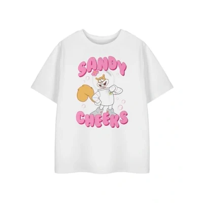 Image of SPONGEBOB SQUAREPANTS Sandy Cheeks Girls White Short Sleeved Graphic Tee Cartoon Character Design Merchandise Children&#039;s Apparel Gift