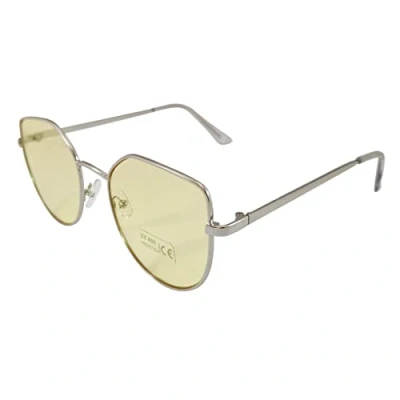 Image of Komonee Cat Eye Square Sunglasses Silver Frame Yellow Lens Tint Glasses Designer Ladies Womens UV400 Protection Classic Shades