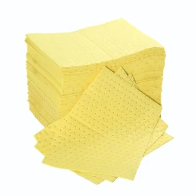 Image of Chemical Absorbent Pads Absorb Agressive Chemicals, Acids, Alkalis Spill Control Sheets 50cm x 40cm, 200 Sheets, Sonic Bonded Core with Spun Bound Top Layer, Yellow Indoor/Outdoor Use