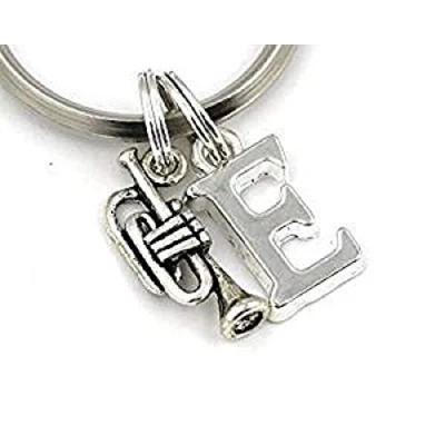 Image of SILVER KNIGHT Small Trumpet Key Ring, Personalized Keychain, Jazz Initial, Music Musician Keychain,Gift Bag