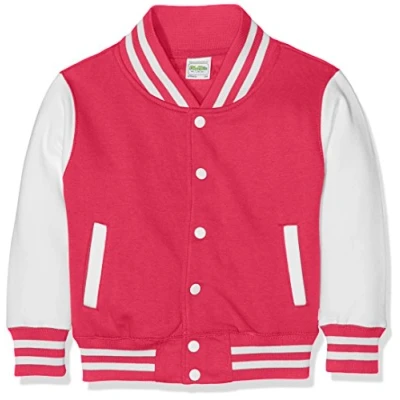 Image of AWDis Boy&#039;s Kids Varsity regular Jacket, Multicoloured (Hot Pink/White), Size 12 13 (Manufcturer X Large)