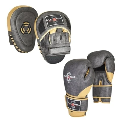 Image of Boxing Combo Deal Vintage Series Gloves and Hook Jab Pads Set (14oz)