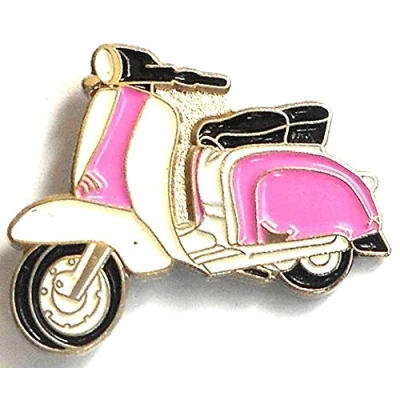 Image of Metal Enamel Pin Badge Brooch Scooter Lambretta Pink &amp; White