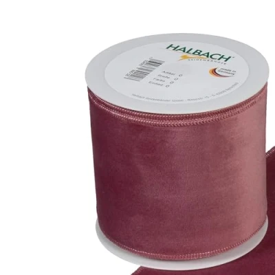 Image of FloristryWarehouse Dusky Pink Christmas Velvet Fabric Ribbon 100mm (4&quot;) Wide on 8m roll Wired Edge