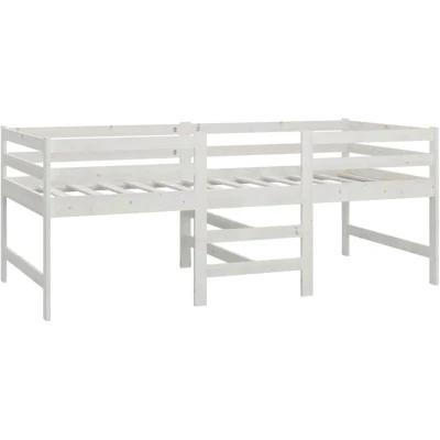 Image of vidaXL Single Bed Frame Mid Sleeper, Built in Ladder, Safety Rails, White, Solid Pine Wood, and Plywood Slats 90x200 cm