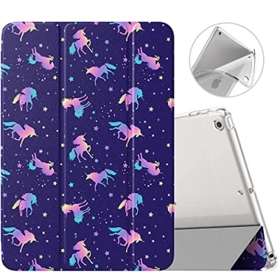 Image of MoKo Case for New iPad 9th/8th/7th Gen (2021/2020/2019), Soft TPU Translucent Frosted Back Cover Slim Shell Protective with Stand 10.2 inch,Auto Wake/Sleep, Iridescent Unicorn