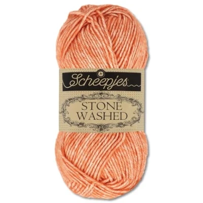 Image of Frida&#039;s Wollhaus Scheepjes 50 g Stone Washed Knitting Crochet Silky Soft Wool Yarn 36 Colours (816 Coral)