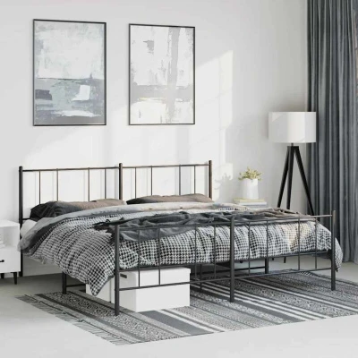 Image of Metal Bed Frame without Mattress with Footboard Black 183x213cm Vidaxl