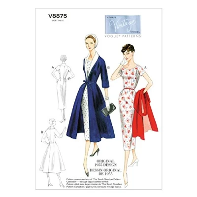 Image of Vogue Patterns V8875 Size B5 8 10 12 14 16 Misses&#039; Dress Belt Coat and Detachable Collar