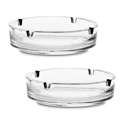 Image of HOMESHOPA Round Glass Ashtrays, Solid &amp; Practical Transparent Ash Tray for Cigarettes Cigars, Clear Stackable Ashtray Indoor Outdoor Home Office Restaurant Decorative Tabletop (2 Pack)