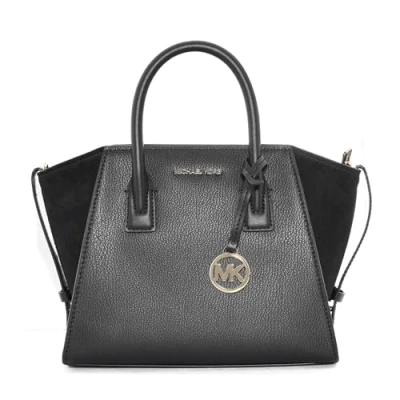 Image of Michael Kors Avril Small Logo and Leather Satchel Black, Black Suede,
