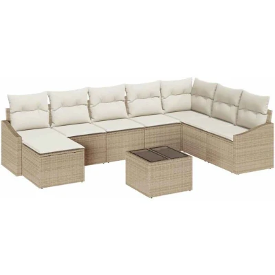 Image of vidaXL 9 Piece Garden Sofa Set with Cushions Brown Poly Rattan