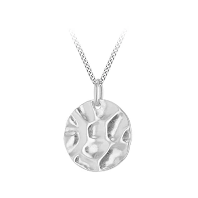 Image of Tuscany Silver Women&#039;s Sterling 17mm Hammered Disc Pendant on 1.1mm Curb Chain 46cm/18&quot;