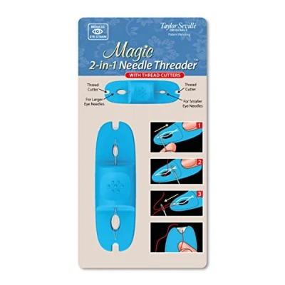 Image of Taylor Seville Originals 2 in 1 Blue Needle Threader Tool with Thread Cutter for Sewing and Embroidery Projects Piece